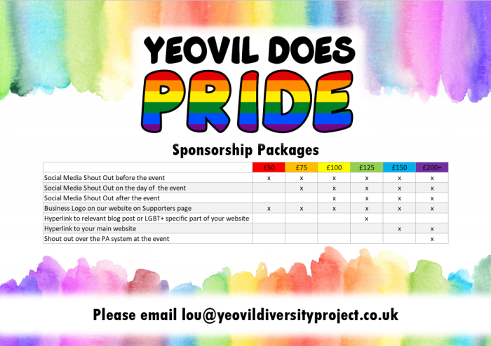 Yeovil Does Pride Sponsorship Packages